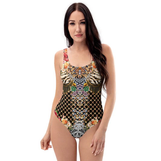 Regal Noir Crystal-Embellished One-Piece Swimsuit