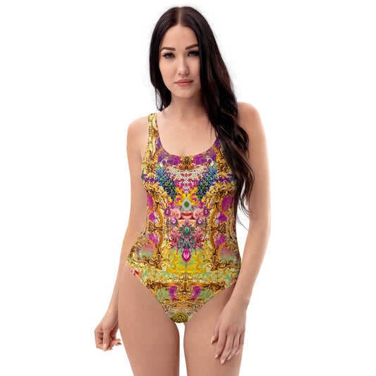 Luxe Baroque Jewel-Print One-Piece Swimsuit