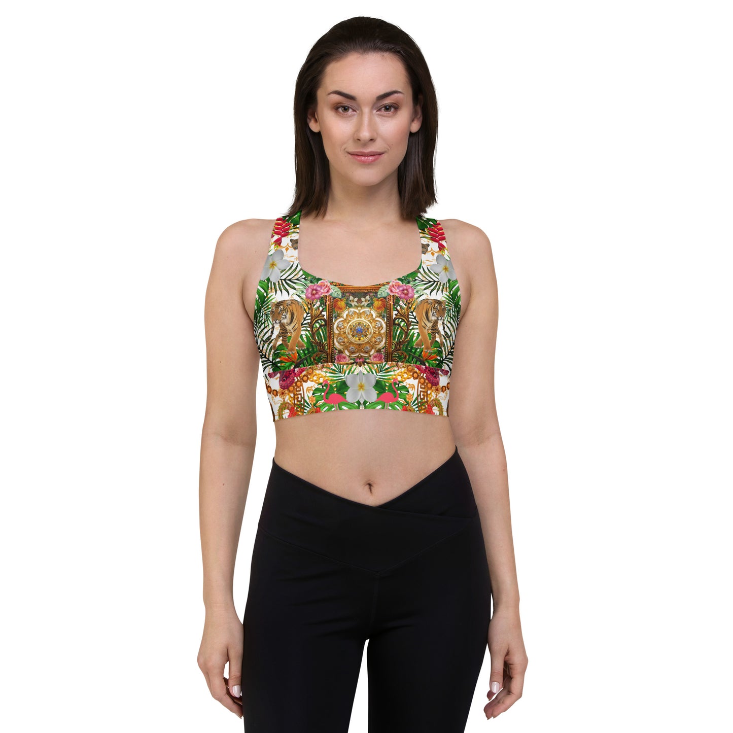 Tropical Luxury Print Longline sports bra