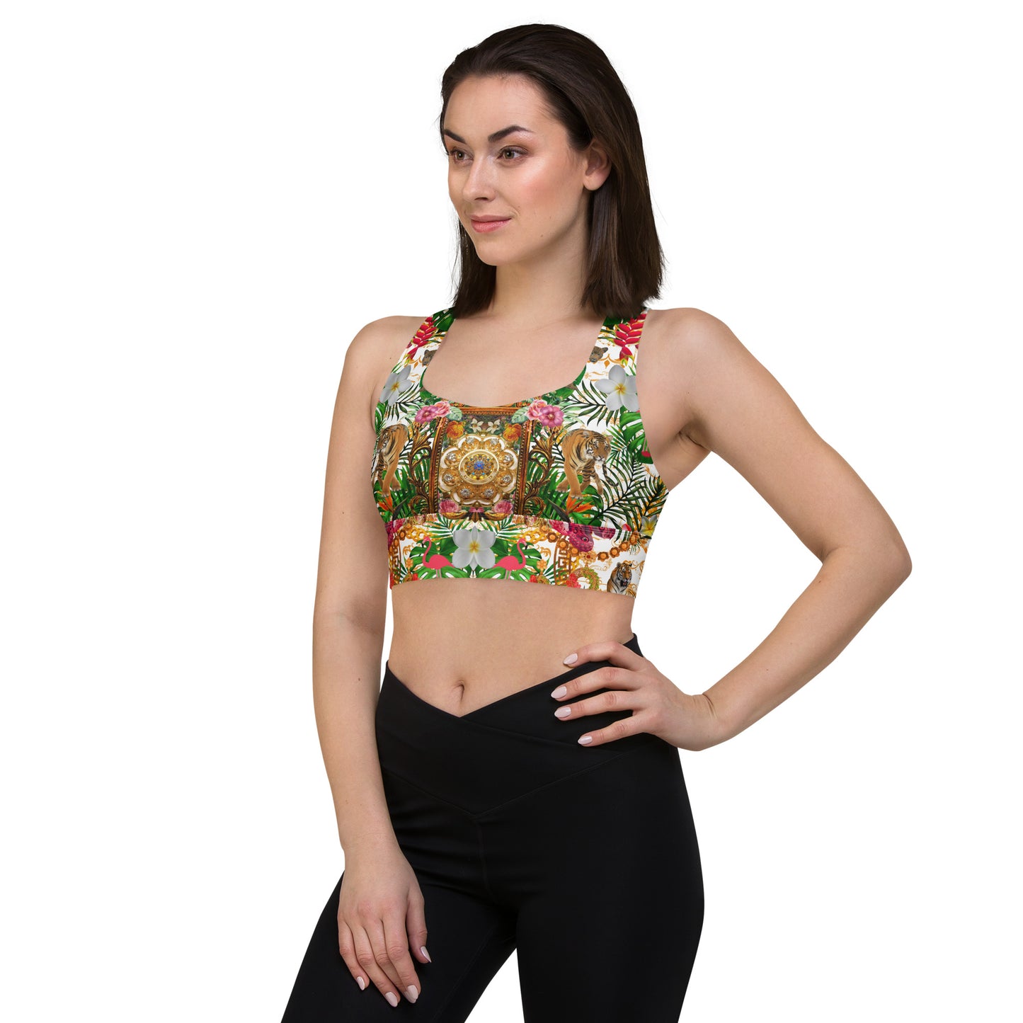 Tropical Luxury Print Longline sports bra