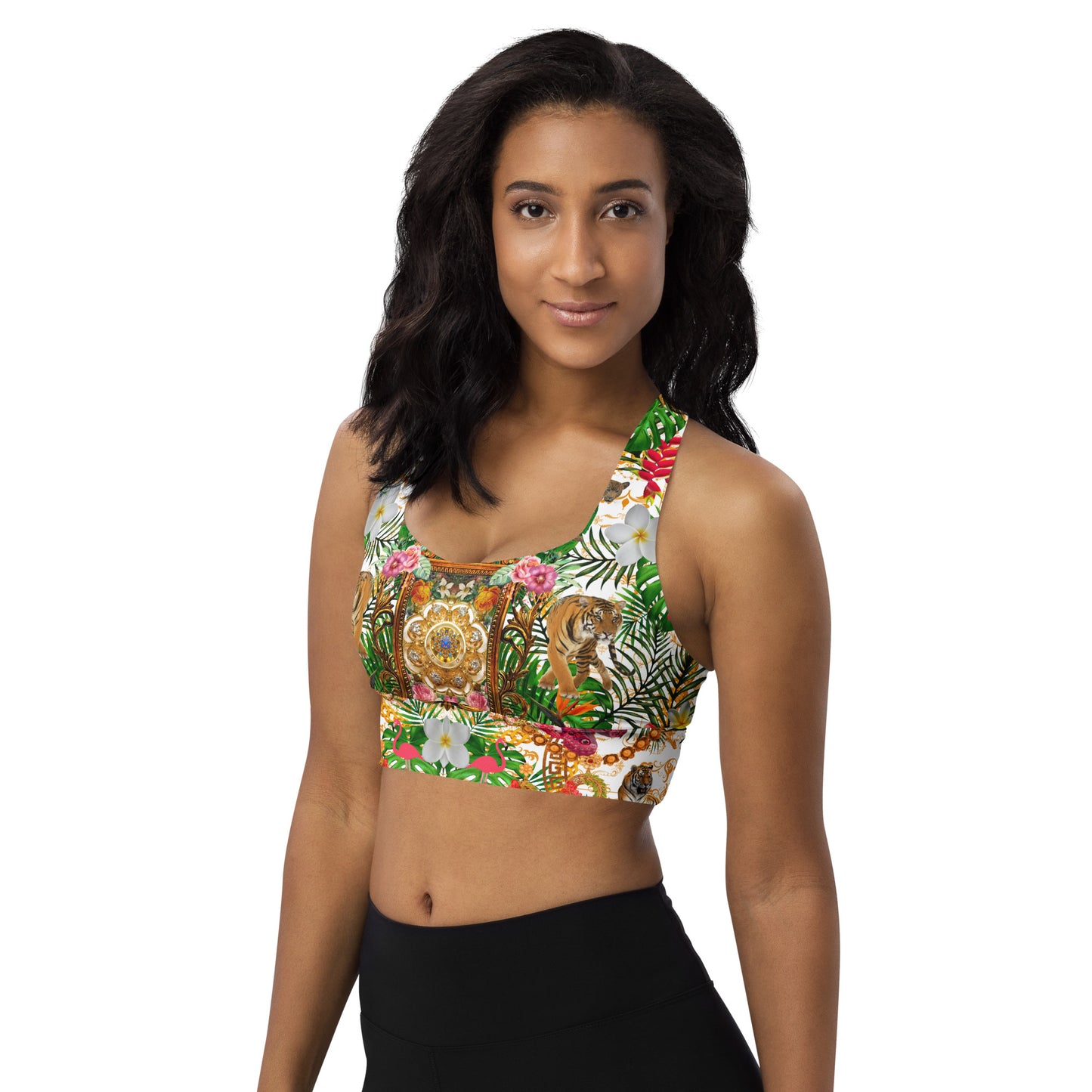 Tropical Luxury Print Longline sports bra