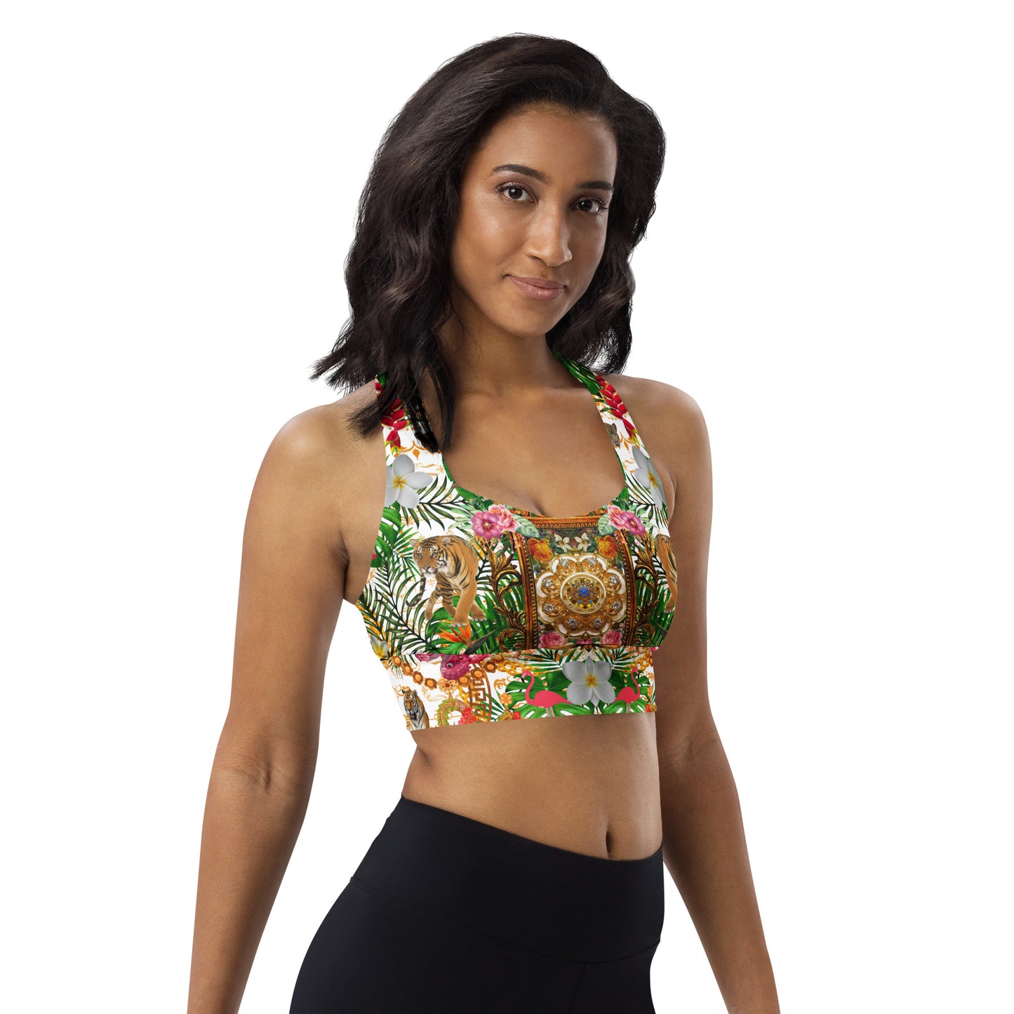 Tropical Luxury Print Longline sports bra